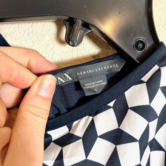 Armani Exchange Mini Dress Womens Size 2 Navy Blue Long Sleeve Geometric - Picture 4 of 12